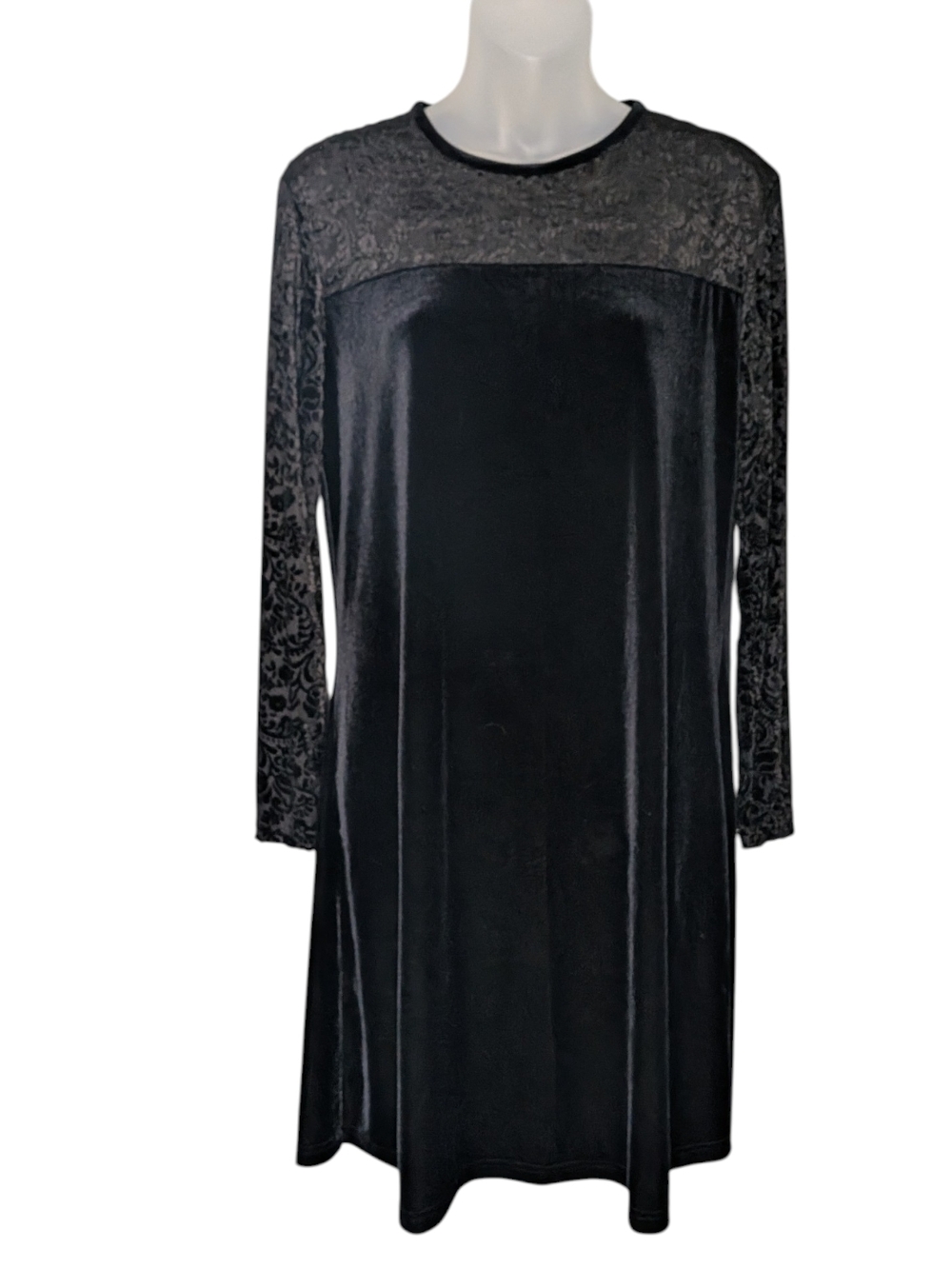 Vintage Size 10 Black Velvet Dress Velvet Burn Out Sleeves & Shoulder Whimsigoth